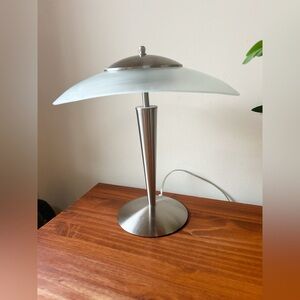 Vintage 1990’s Chrome Frosted Glass Shade Touch Lamp UFO Unique